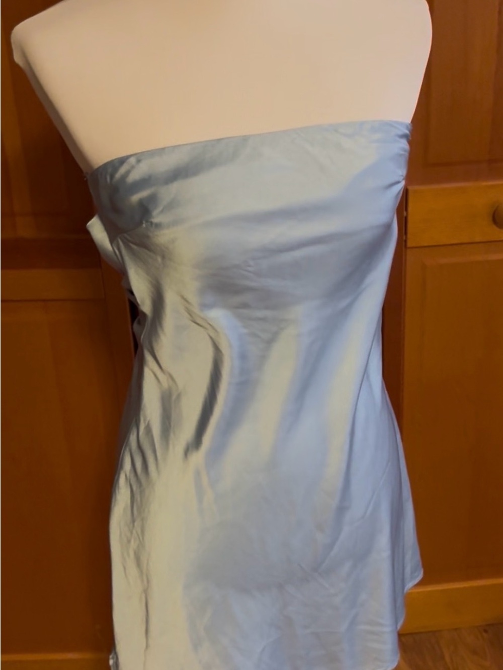 Princess Polly Strapless Satin Dress in Light Blue